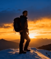 山顶背包者赏日落剪影13539#横屏 