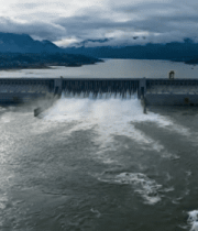 	 大坝泄洪俯瞰画面2276#横屏 