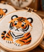 	 刺绣作品老虎熊猫图案展示13773#横屏 