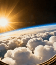 	 从太空舱舷窗看地球和太阳10113#横屏 