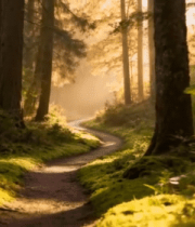 森林中阳光洒落的小径7036#横屏 