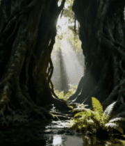 森林中阳光穿透树木的景象853#横屏 