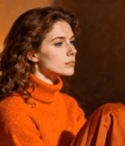 穿橙色毛衣女性侧面肖像5840#横屏 