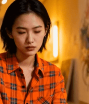 	 穿格子衬衫女性室内静坐14352#横屏 