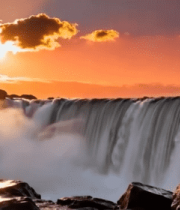 日落时分瀑布自然风光(2)8722#横屏 