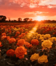 日落时分玫瑰花田全景(1)7418#横屏 