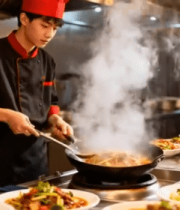 厨师在厨房烹饪美食149#横屏 