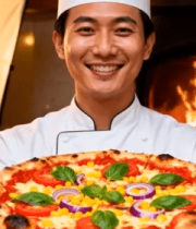 厨师展示刚出炉披萨5499#横屏 