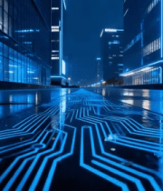 城市夜景中科技感线路地面6178#横屏 