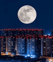 	 城市夜空满月景观13727#横屏 