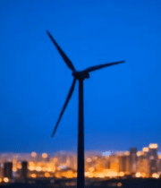 城市夜景中的风力发电机7826#横屏 