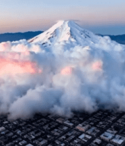 城市上空雪山与云层俯瞰素材8951#横屏 