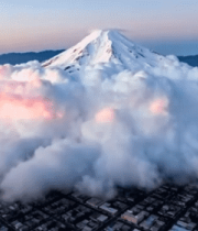 城市上空雪山与流云景观1973#横屏 