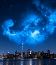 城市夜景上空的星云星空2287#横屏 