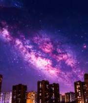 城市上空璀璨银河夜景3699#横屏 