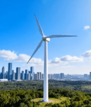 城市旁森林中的风力发电机6709#横屏 