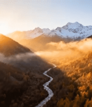 秋日山谷雪山河流风光7171#横屏 