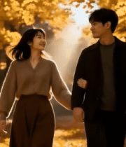 秋日树林中情侣漫步素材4497#横屏 