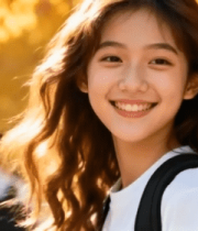 秋日微笑少女户外画面4686#横屏 