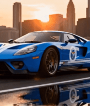 城市赛道上的蓝色跑车5528#横屏 