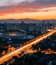 	 城市日落时分车流与建筑景观1346#横屏 