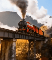 秋日森林中行驶的蒸汽火车14122#横屏 