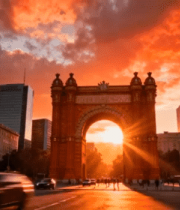 城市落日下的凯旋门景观13903#横屏 