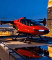 城市楼顶的红色无人机7790#横屏 