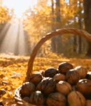 秋日林间篮子装核桃素材13913#横屏 