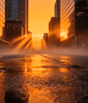 	 城市街道夕阳下的建筑景象9977#横屏 