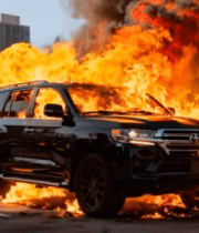 城市街道汽车起火画面12176#横屏 