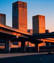 城市立交桥与高楼日落景象8694#横屏 