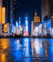 城市街道夜景行人与建筑5697#横屏 