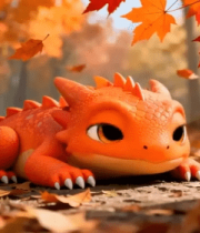 秋日森林中的橙色卡通小龙14692#横屏 