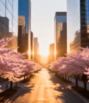 	 城市街道樱花盛开的景象7059#横屏 