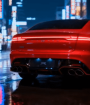 	 城市街道红色汽车夜景 ()3433#横屏 