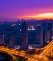 城市立交桥日暮车流航拍素材10592#横屏 