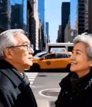 城市街头老年夫妇对视素材2039#横屏 