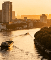 城市河流船只日落景观2642#横屏 