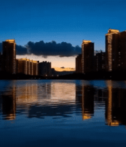 城市湖边高楼夜景风光12167#横屏 