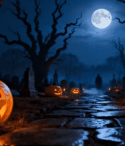 万圣节墓地月夜南瓜灯场景12501#横屏 