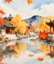 秋季古风山水园林场景6961#横屏 