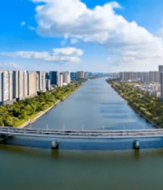 城市河流桥梁航拍全景(2)7773#横屏 