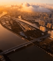 城市河流桥梁航拍全景(3)12261#横屏 