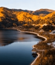 秋季山水间现代建筑风景12286#横屏 