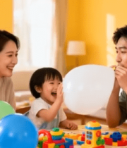 一家三口室内玩气球积木5920#横屏 