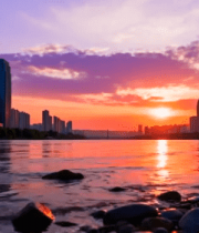 城市河畔日落风光11009#横屏 