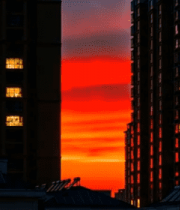 	 城市高楼晚霞景象15041#横屏 