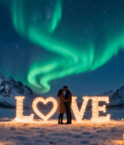 情侣极光下相拥浪漫场景2166#横屏 