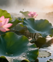 清晨荷塘荷花荷叶景观6821#横屏 